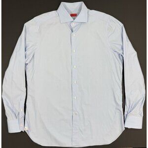 Isaia Napoli Mens Dress Shirt Size 17/43 Long Sleeve Made In Italy Blue Cotton